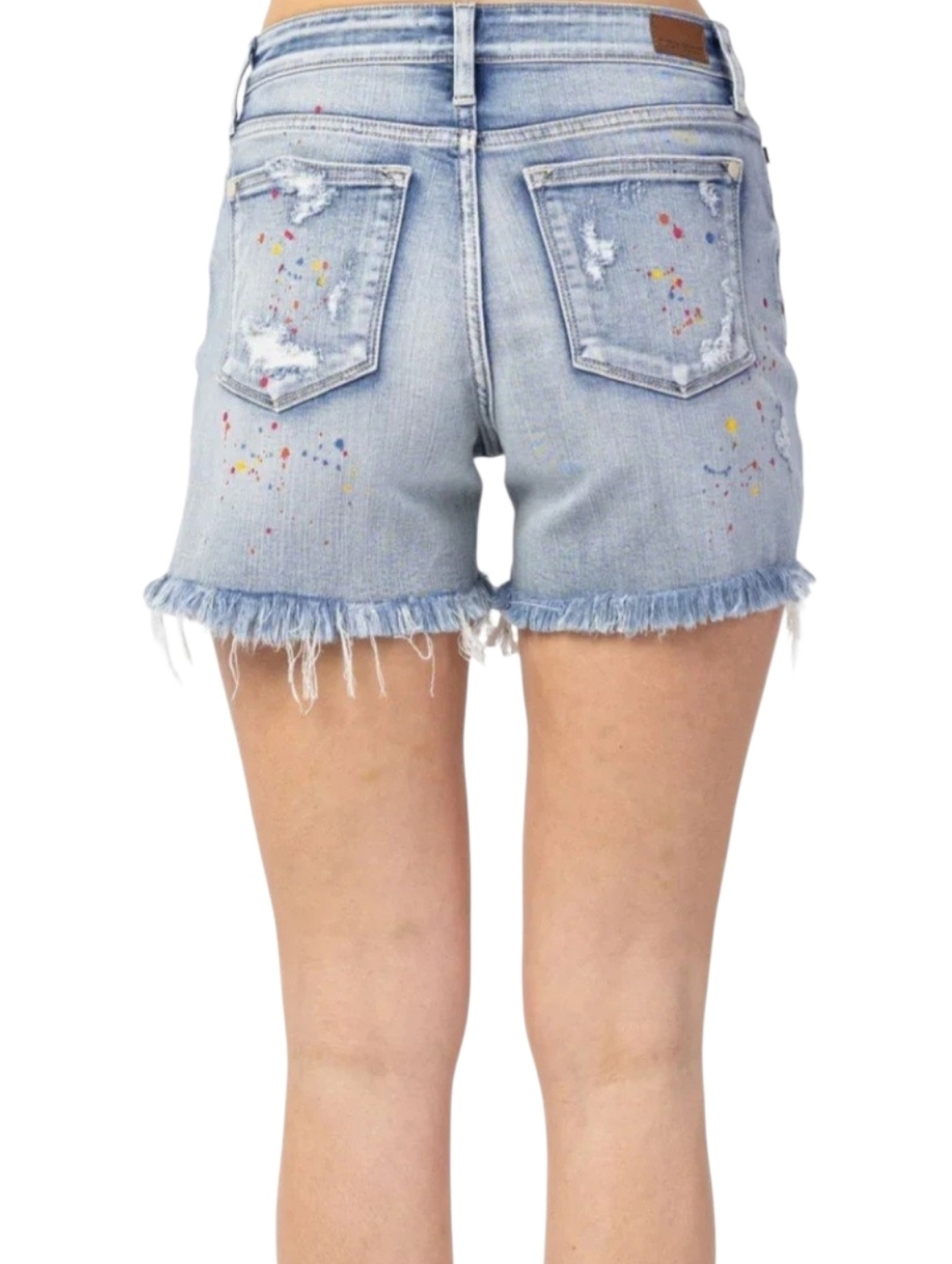 JUDY BLUE Mid Rise Rainbow Paint Splash Cut Off Shorts XL - Picture 7 of 11